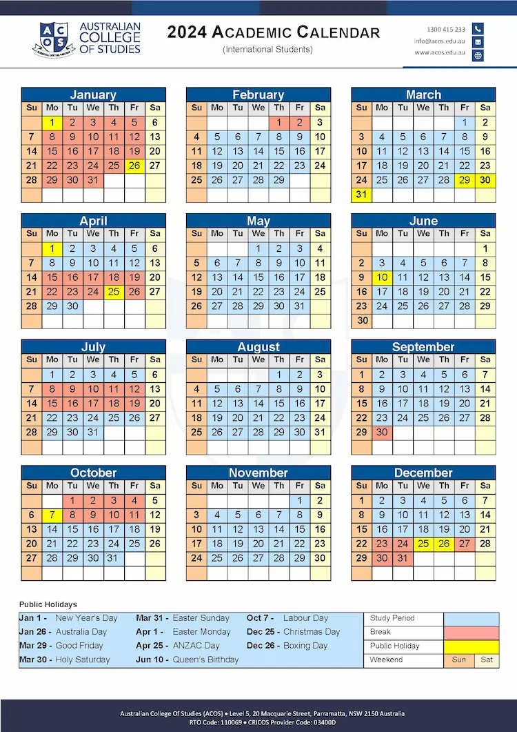 ACOS' Academic Calendar Important Dates for 2020